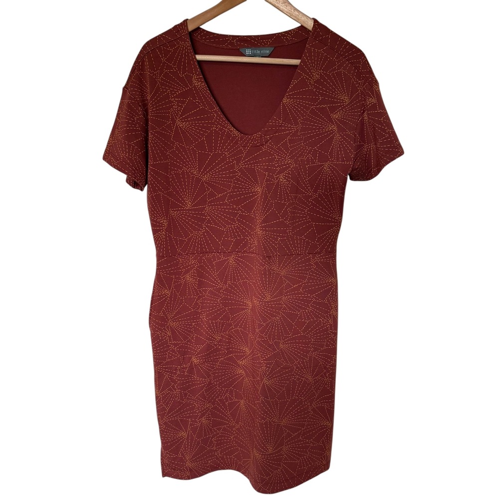 Title Nine Dress Women Small Rust Geometric V-Neck Pocket Excellent Athleisure
